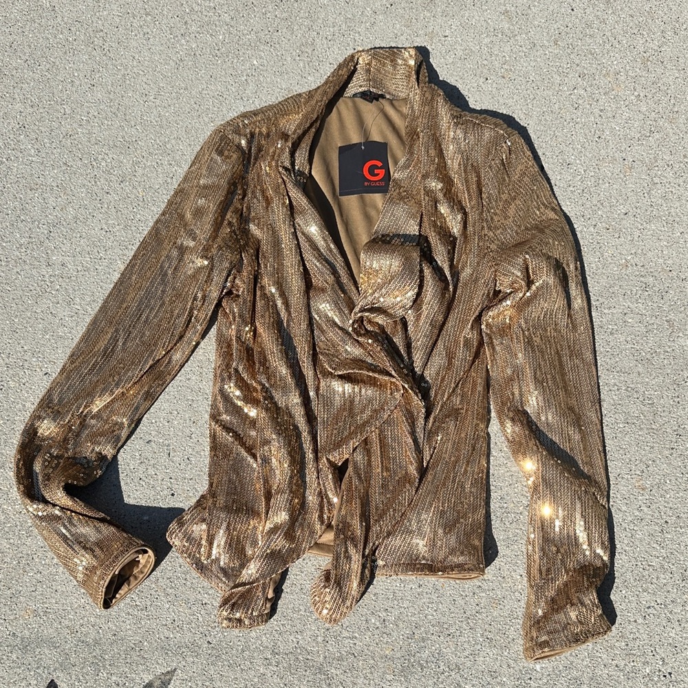 Guess Shimmering Gold Sequin Blazer